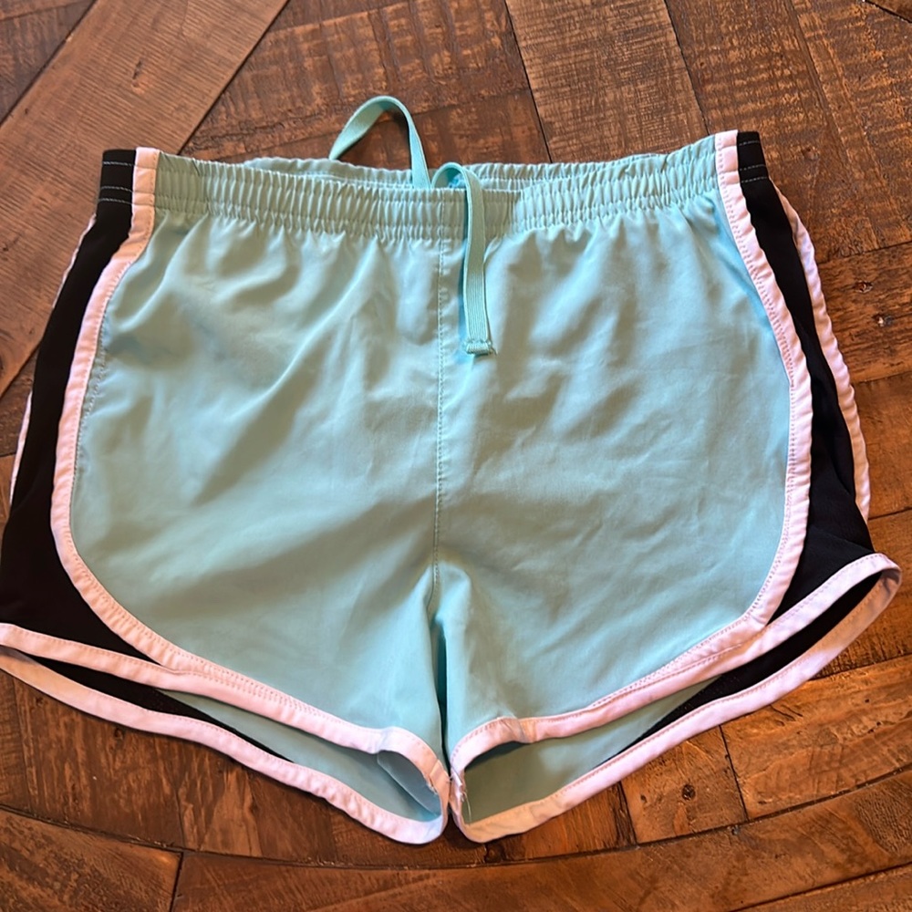 Teal, black and white gym shorts